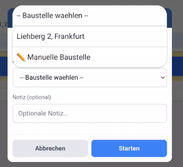 Baustelle wählen