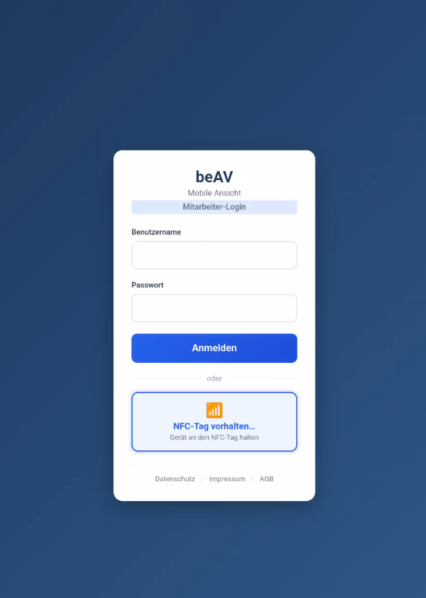 Login Screen mit NFC