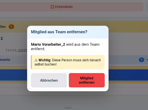 Mitglied entfernen Bestätigung