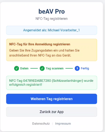 Registrierung erfolgreich