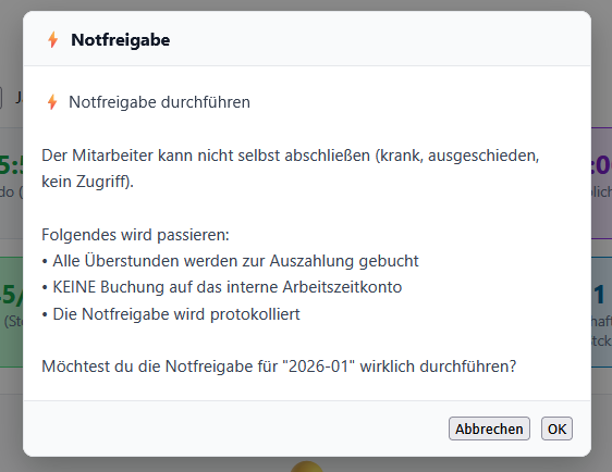 Notfreigabe Dialog